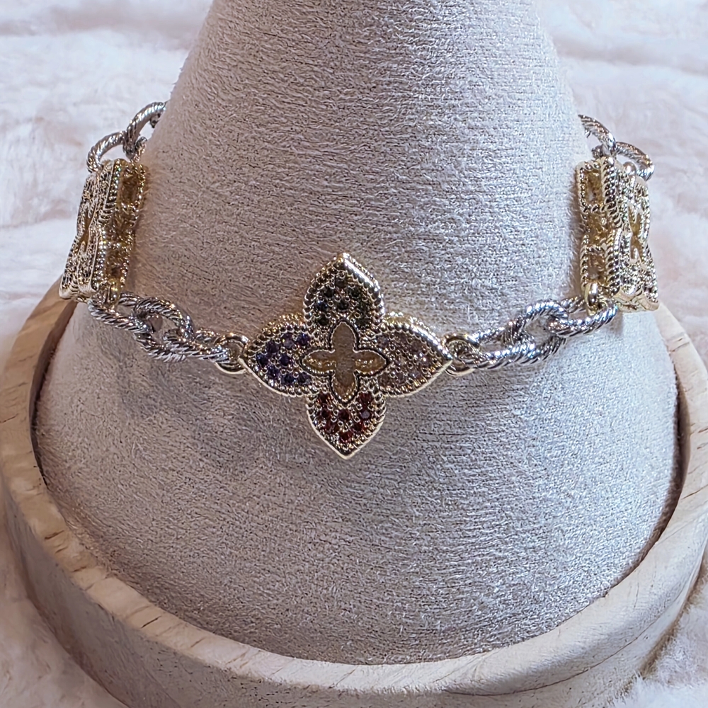 Multicolor Crystal Flower Motif Bracelet - Women Jewelry